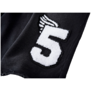 Sp5der Cut Sweatshort in black featuring the iconic white textured number 5 logo with winged detailing on the fabric.