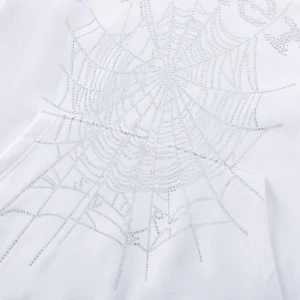 Sp5der OG Rhinestone Hoodie 'White' close up