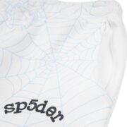 Close up view of the Sp5der AOP Web Sweatpant in Heather Grey, featuring the iconic web design and logo branding.