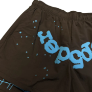 Sp5der OG Web Double Layer Shorts in black featuring iconic blue web graphic print and comfortable streetwear design