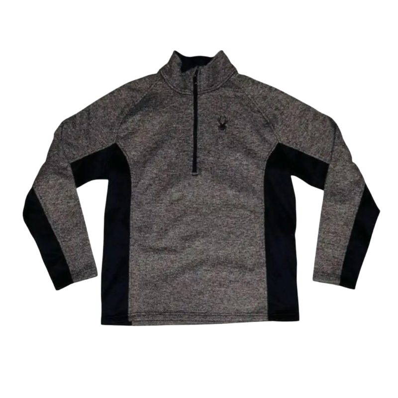 Front view of the Sp5der Outbound Gray Quarter Zip Performance Jacket with mid-weight sweater and stretch panels.