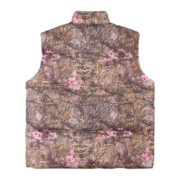 The back view of the SP5DER Real Tree Puffer Vest featuring a distinctive camouflage pattern and insulated construction.