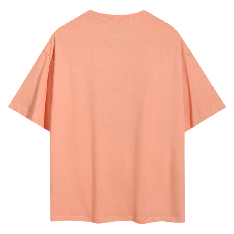 Back view of a peach Sp5der Print t-shirt, showcasing the plain comfortable and durable streetwear design.