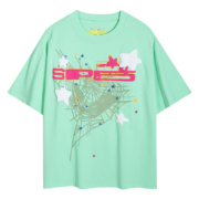 Seafoam green Sp5der tee-shirt featuring a distinctive graphic print and stars in a comfortable urban streetwear style.
