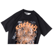 SP5DER x Cactus Jack x ComplexCon exclusive black graphic t-shirt with signature web design for streetwear collectors.