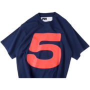 SP5DER 5 Baby Tee in navy blue featuring a bold graphic print, premium cotton construction, and iconic street style.