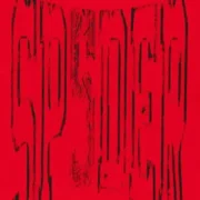Close-up view of the front graphic detail on the red Sp5der Diffused Collegiate Tee streetwear t-shirt from FW25.