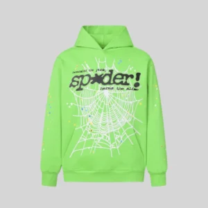Sp5der Punk V2 Rhinestone Hoodie 'Green' front view