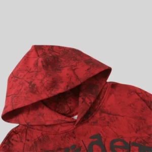 Sp5der Og Tree Camo Hoodie 'Red' close up