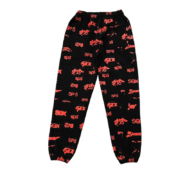 Sp5der Sex AOP black sweatpants featuring a bold all-over red print design for a premium streetwear aesthetic look.