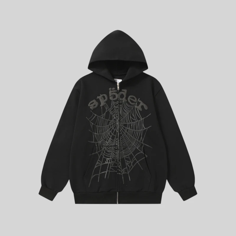 Sp5der OG Web V2 Phantom Zip Up 'Black' front view