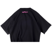 Back view of the black SP5DER Hellcat Kenny graphic streetwear tee featuring a pink logo on the upper back area.