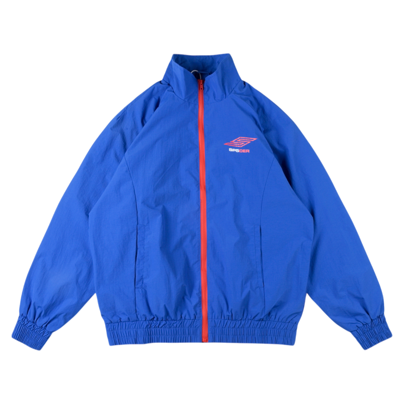Sp5der Pro Windbreaker Jacket in royal blue with a vibrant orange front zipper and a sleek modern lightweight design