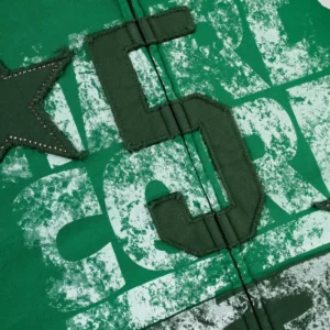 Sp5der Triple 5 Stitch Zip Up 'Green' close up