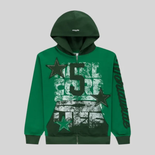 Sp5der Triple 5 Stitch Zip Up 'Green' front view