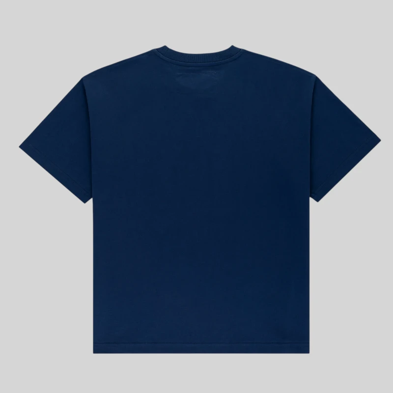 Navy blue Sp5der Campus Tee shown from the back view, featuring a standard fit in lightweight 100% cotton material.
