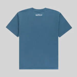 Blue Sp5der Actavist t-shirt displayed from the back view featuring the brand logo on the upper back neckline area