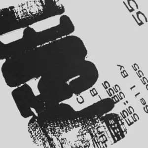 Close up of the Sp5der Commerce Tee featuring distressed graphic text prints and numbers from the Archive collection.