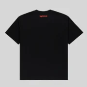 The back view of the black SP5DER Toast Tee featuring the iconic red SP5DER logo printed on the back neck collar.