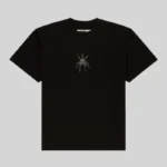 Black Sp5der TM Rhinestone Tee featuring a sparkling spider graphic print on the front, studio product view.