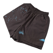 Black Sp5der sports shorts featuring an embroidered logo and a unique five-star print pattern for performance.