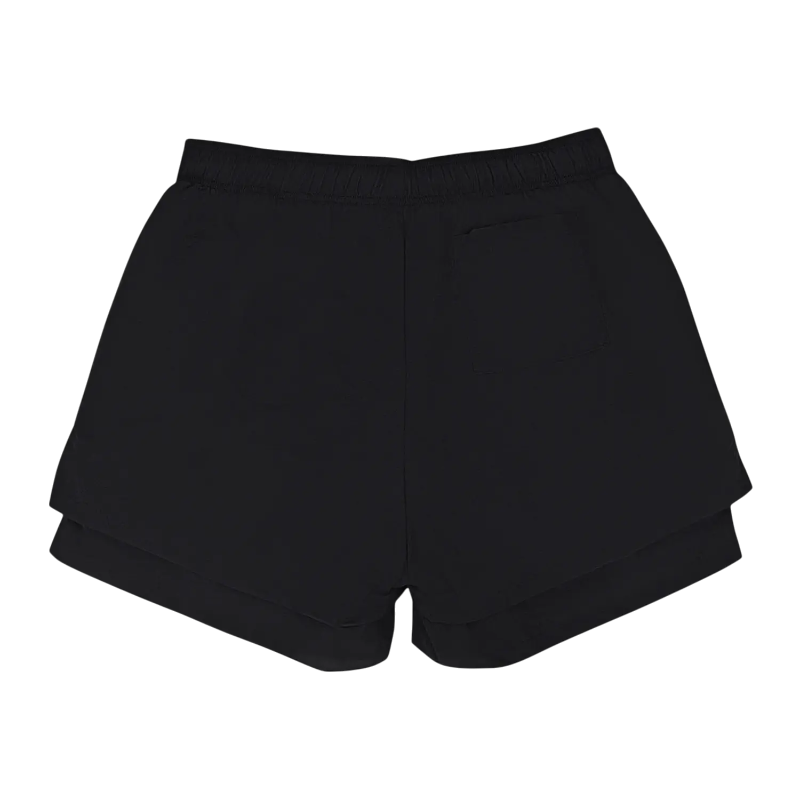 Back view of the Sp5der Pro Double Layer Short in black, showcasing a minimalist and functional athletic streetwear design.