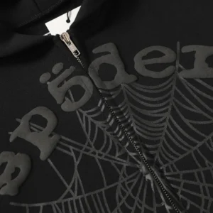 Sp5der OG Web V2 Phantom Zip Up 'Black' close up