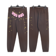 Brown Sp5der 555 555 streetwear sweatpants with a relaxed fit, featuring the iconic motif and premium fabric quality.