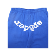 Front view of the Royal Blue Sp5der Websuit sweatpants featuring the iconic white web logo and elastic waistband.