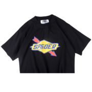 Black Sp5der The Spot Tee featuring a bold graphic print on premium cotton streetwear for an edgy urban look.