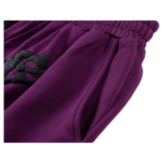 Purple Sp5der OG Web Logo sweat shorts side view showing premium fleece construction and iconic branding details.