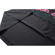 Dark grey Sp5der 555 Young Thug T-shirt with signature spider web graphic and bold pink lettering for streetwear style