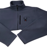 Grey Sp5der fleece full zip jacket featuring a black chest logo for a cozy and stylish urban streetwear look