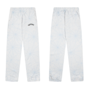 Front and back view of the Sp5der AOP Web sweatpants in Heather Grey with a dynamic all-over web print design.