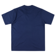 The back view of a plain navy blue SP5DER 5 baby t-shirt, showcasing the simple and clean design of the apparel.