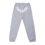Front view of gray SP5DER OG Web sweatpants featuring signature web design and star details for a premium urban look.