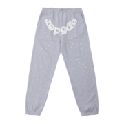 Front view of gray SP5DER OG Web sweatpants featuring signature web design and star details for a premium urban look.