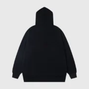 Back view of the Sp5der Worldwide Web Hoodie in classic black, featuring a relaxed boxy fit and heavyweight fleece.