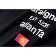 Sp5der L’Araignee T-Shirt featuring graphic detail with Atlanta text and a yellow circular logo on premium black fabric.