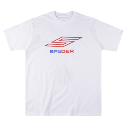 Front view of the SP5DER Pro LW Tee in white, featuring a performance-inspired streetwear graphic logo on the chest.