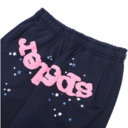 Sp5der Atlanta unisex blue sweatpants featuring a bold pink logo and star design, offering a stylish urban edge.