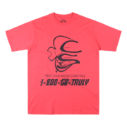 Front view of the vibrant red Sp5der Bite Tee featuring a unique and edgy graphic print for streetwear enthusiasts.