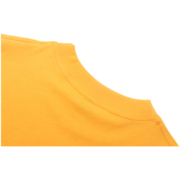 Close-up view of the neckline detail on a vibrant yellow Sp5der Wait Web T-shirt, highlighting premium fabric quality.