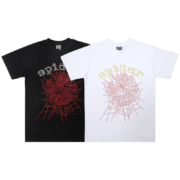 Black and white Thug Sp5der t-shirts featuring a signature spider web graphic print in high-quality cotton construction.