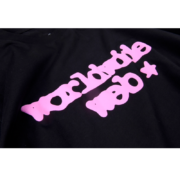 SP5DER Worldwide Web black t-shirt featuring a bold pink graphic design for a stylish and premium streetwear look.