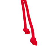 Close up view of the bright red adjustable drawstring with knotted ends on a Sp5der OG Logo sweatshort for streetwear.