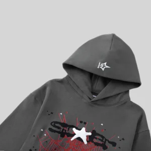 Sp5der Splat Punk Hoodie 'Grey' close up