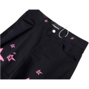Sp5der 5Star Vintage 501 Black Denim Jeans featuring a stylish pink star print pattern and a high-quality relaxed fit.