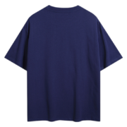 Back view of the dark blue Sp5der Arach Phobia New York streetwear cotton t-shirt featuring a contemporary oversized fit.