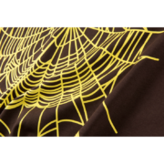 Close-up view of the brown Sp5der OG Web Tee featuring a signature bright yellow spider web graphic print design.